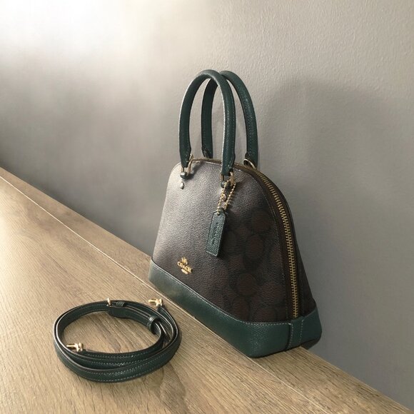 Coach Mini Sierra Satchel Signature Canvas Brown Turquoise Crossbody Bag F34290 - Picture 6 of 16